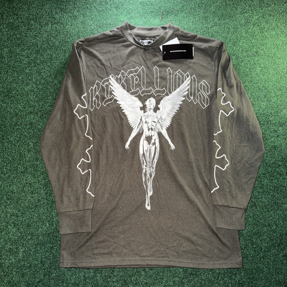 Brand Makers Graphic Long Sleeve Shirt Men's M Gray White Shirt